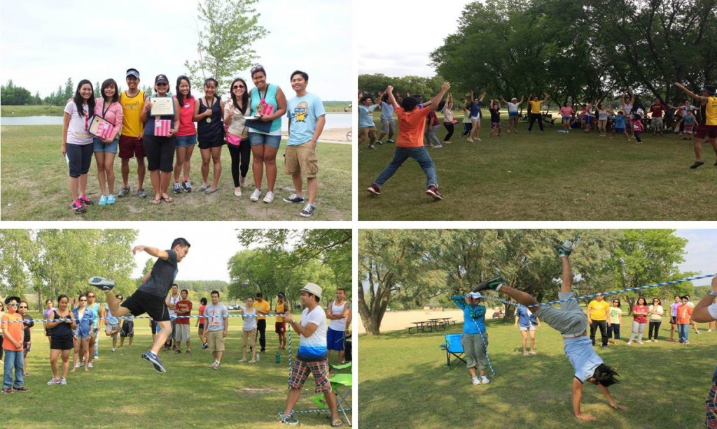 Top L-R: Healthy Isko Lifestyle Challenge Awarding Ceremony and group warm up exercises: Bottom L-R: Jeffrey from Green Team and Danjae from Orange Team during Luksong Tinik 